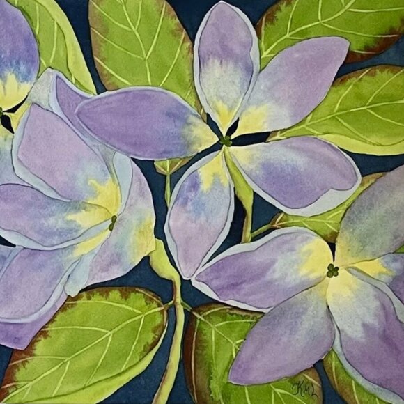 PAINTING WATERCOLOR ORIGINAL FLOWER PLUMERIA FRANGIPANI PURPLE 11X14 & MAT 16X20 - Picture 3 of 3